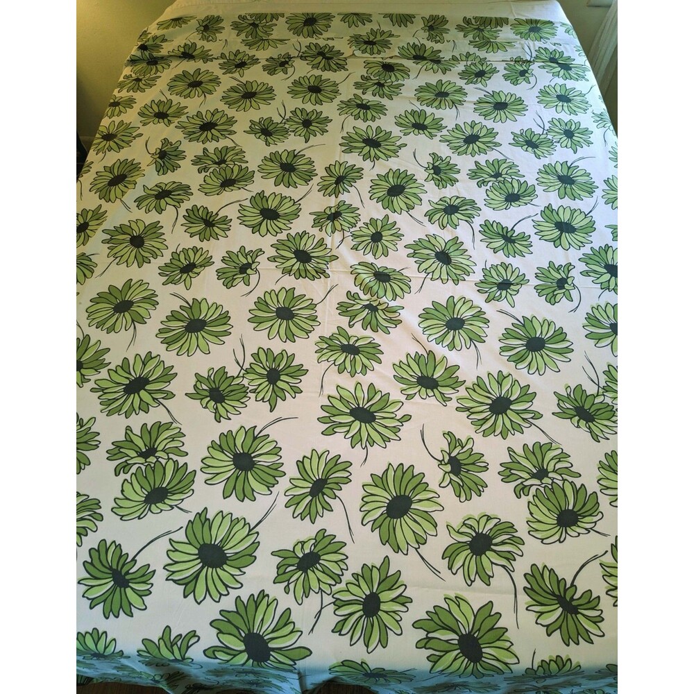 (2) VTG Double Flat Sheets Retro Green Flower Power Hippy Factory Flaw